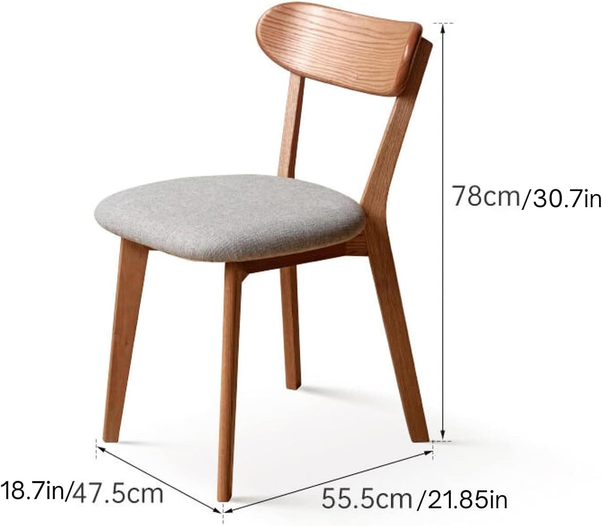 100% Solid Oak Wood Dining Chairs,Mid Century Modern Dining Chairs with Upholstered Cushion,Kitchen,Dining Room Chairs Set of 1/2/4 (1, Walnut Color Grey Upholstery)