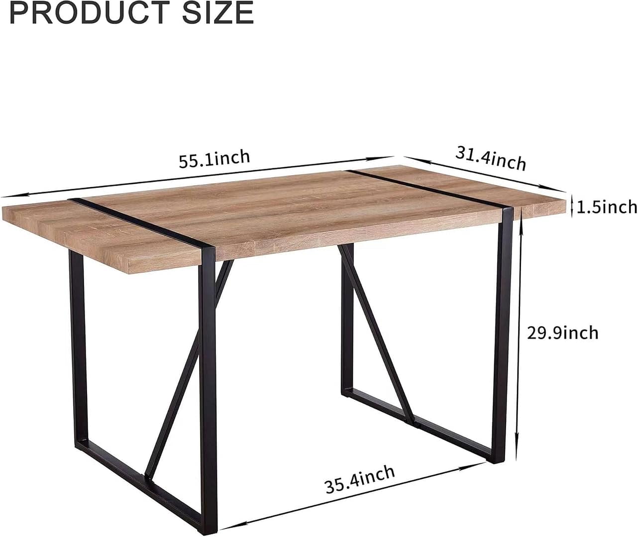 55” Kitchen Table,Dinner Table for 4-6, Kitchen & Dining Room Tables,Wood Dining Table with Metal Legs for Living Room & Dining Room