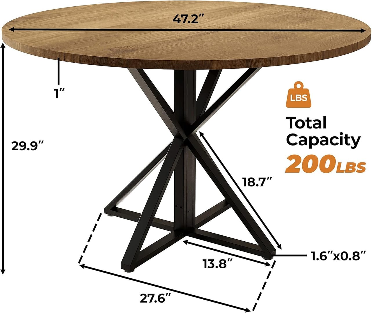 Round Dining Table for 4, 47″ Dining Room Table with Heavy Duty Metal Base, for Kitchen Dinning Room, Brown