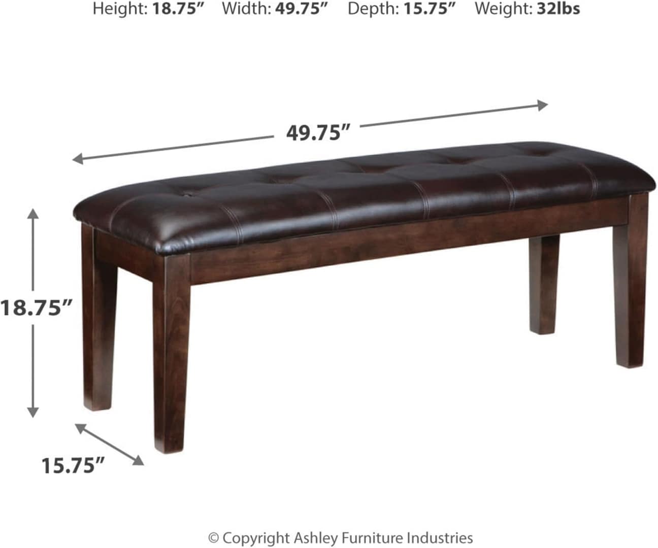 Signature Design by Ashley Haddigan Traditional Upholstered Dining Room Bench, Dark Brown