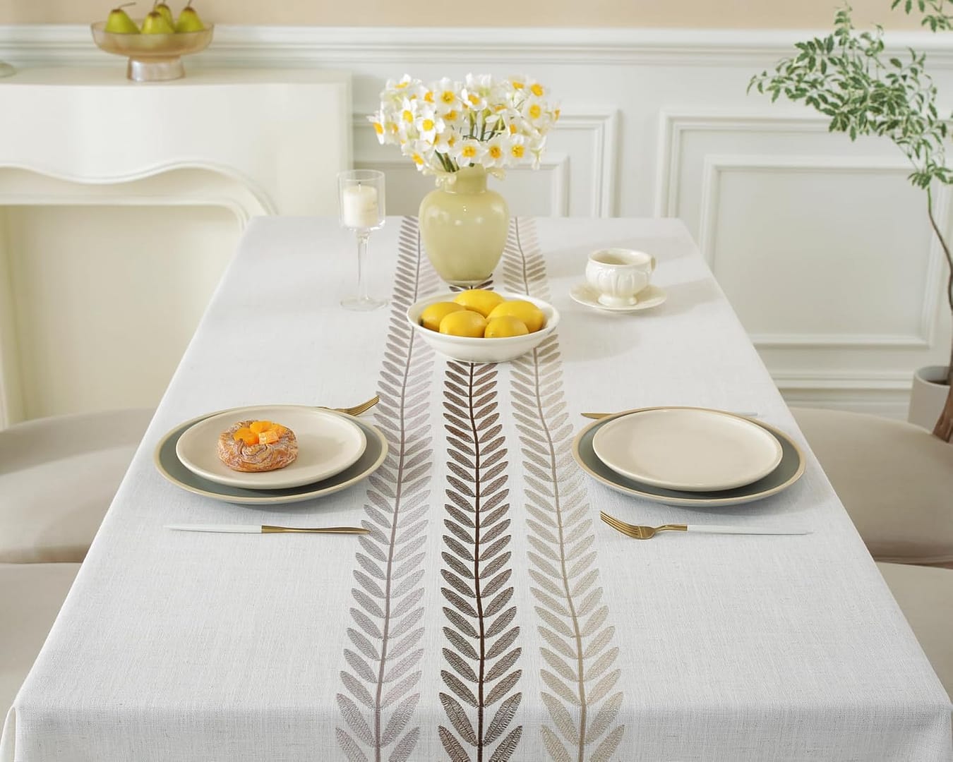 Rectangle Table Cloth Waterproof Cotton Linen Fall Tablecloth Burlap Wrinkle Free Tablecloth for Kitchen Dining, Party, Holiday, Christmas, Beige, Wine Leaf, 4-6 Seats/55×75 Inches