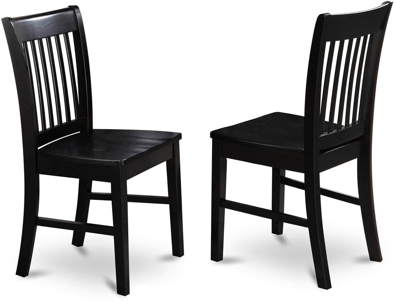 East West Furniture NFC-BLK-W Norfolk Dining Chairs - Slat Back Wood Seat Kitchen Chairs, Set of 2, Black