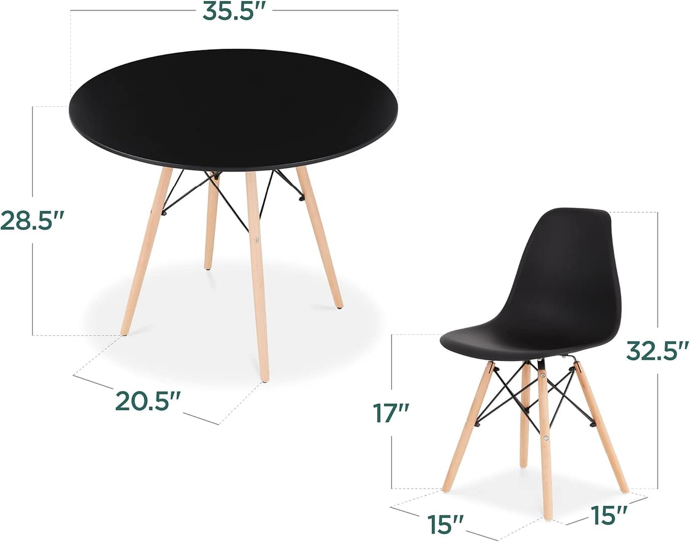 Best Choice Products 5-Piece Dining Set, Compact Mid-Century Modern Table & Chair Set for Home, Apartment w/ 4 Chairs, Plastic Seats, Wooden Legs, Metal Frame – Black/Oak