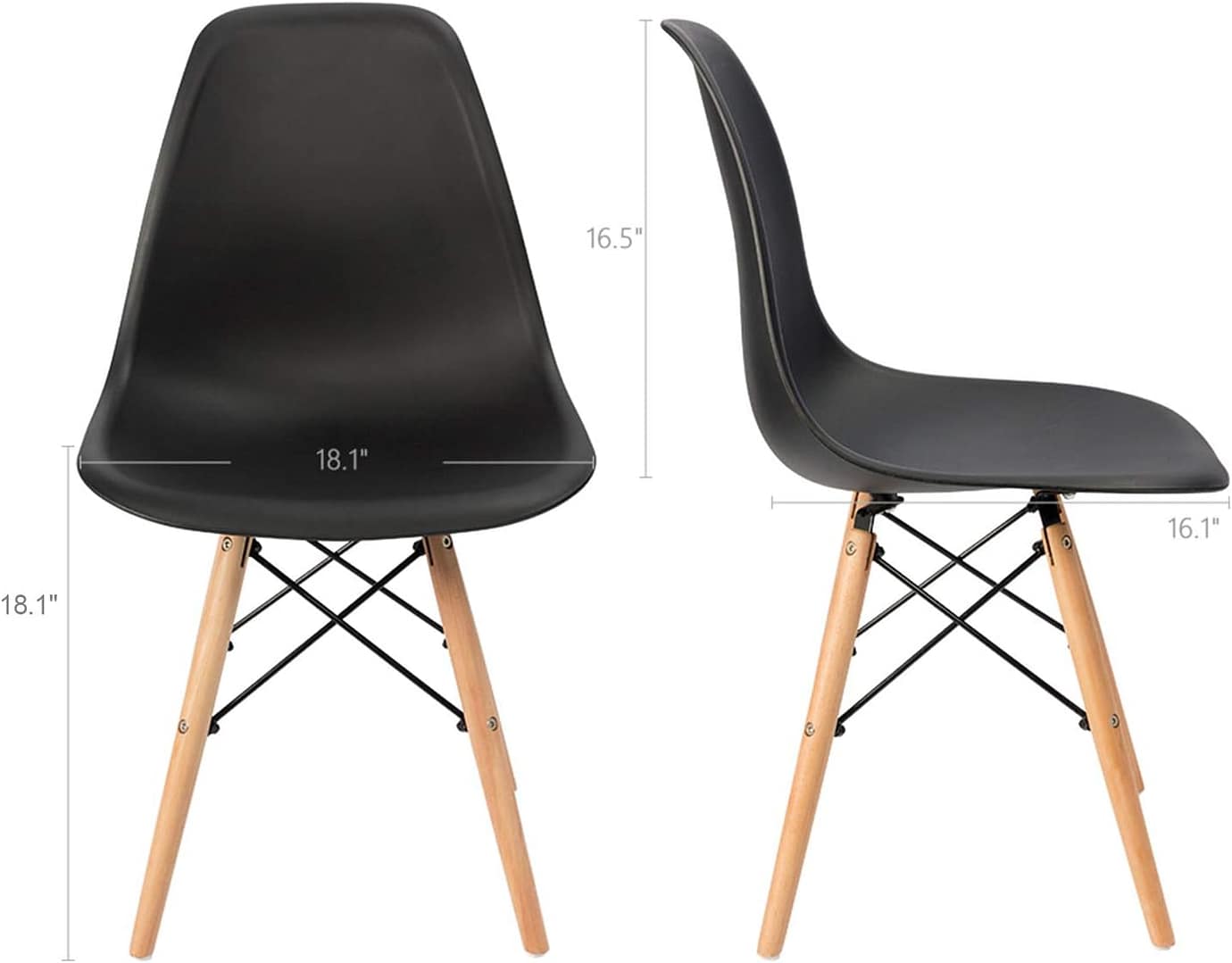 Furmax Pre Assembled Modern Style Dining Chair Mid Century Modern DSW Chair, Shell Lounge Plastic Chair for Kitchen, Dining,Bedroom, Living Room Side Chairs Set of 4 (Black)
