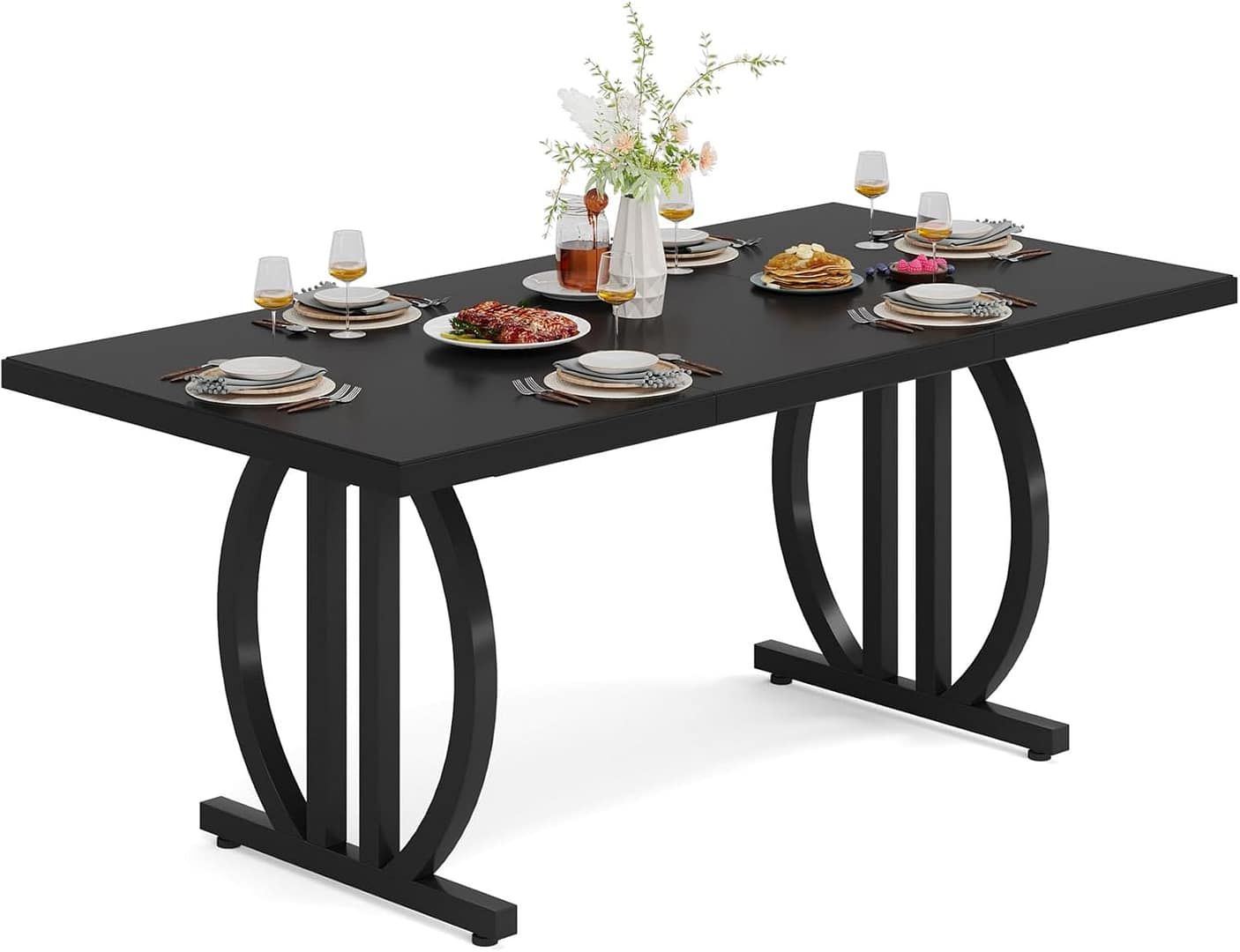 LITTLE TREE Modern Dining Table for 4-6 People, 63" Large Rectangular Kitchen Table with Geometric Legs, Unique Dinner Table Kitchen & Dining Room Furniture