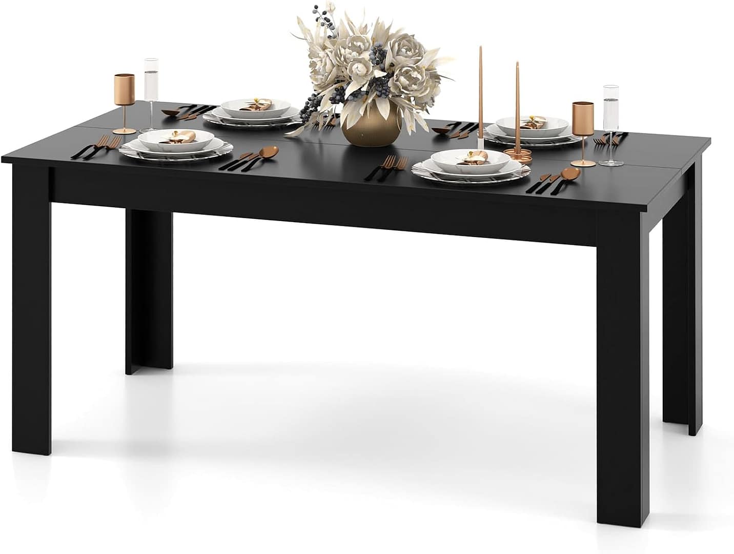 Giantex Dining Table for 6, Wood Rectangular Table, 63" L x 31.5" W x 30" H Large Farmhouse Center Table, Home Furniture Kitchen Table, Modern Dining Room Table, Supporting for 330LBS, Black