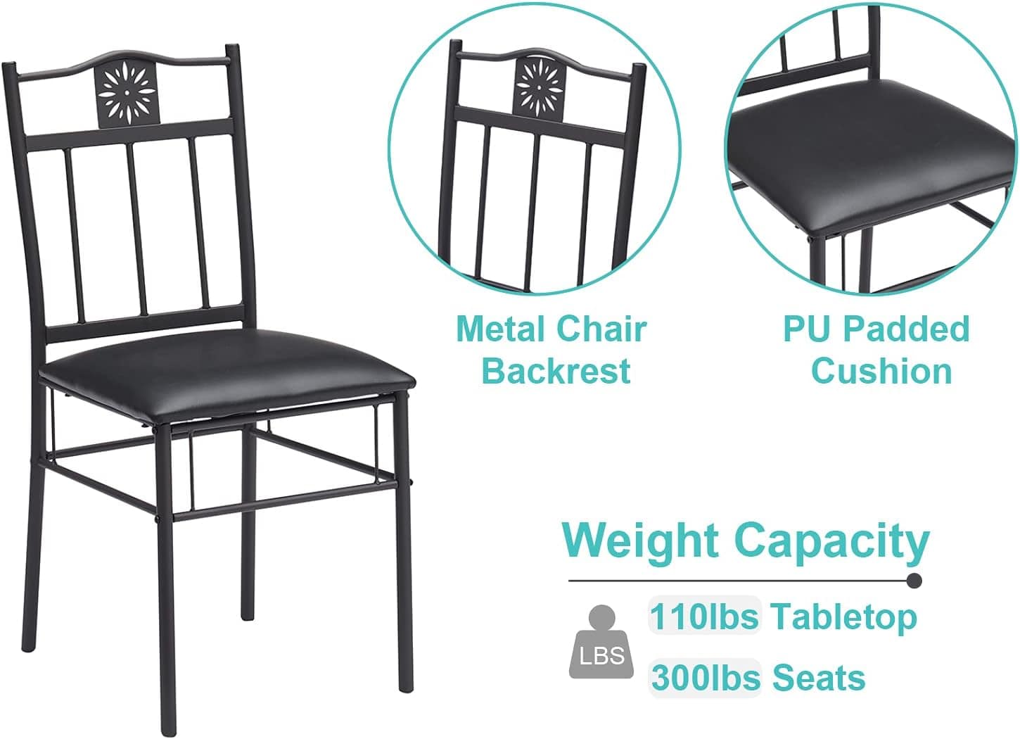 VECELO 3-Piece Kitchen Dining Room Table Set for Small Spaces, PU Padded Chairs, Retro Brown