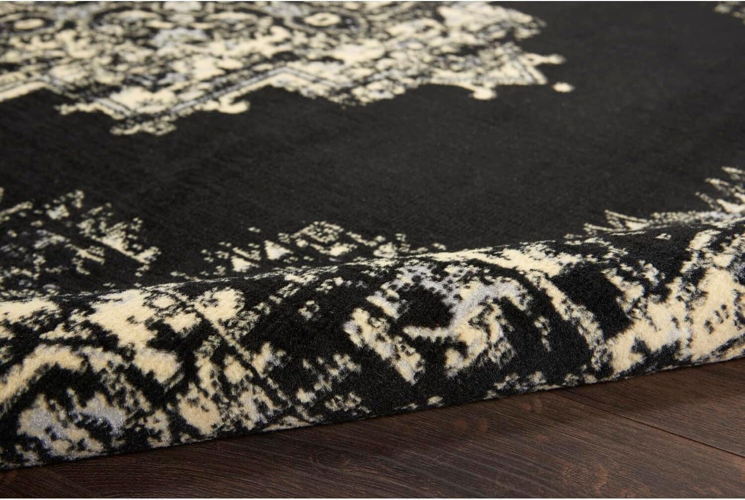 Nourison Grafix Traditional Black 7′ x 10′ Area Rug, Easy Clean, Non Shedding, Bed Room, Living Room, Dining Room, Kitchen (7×10)