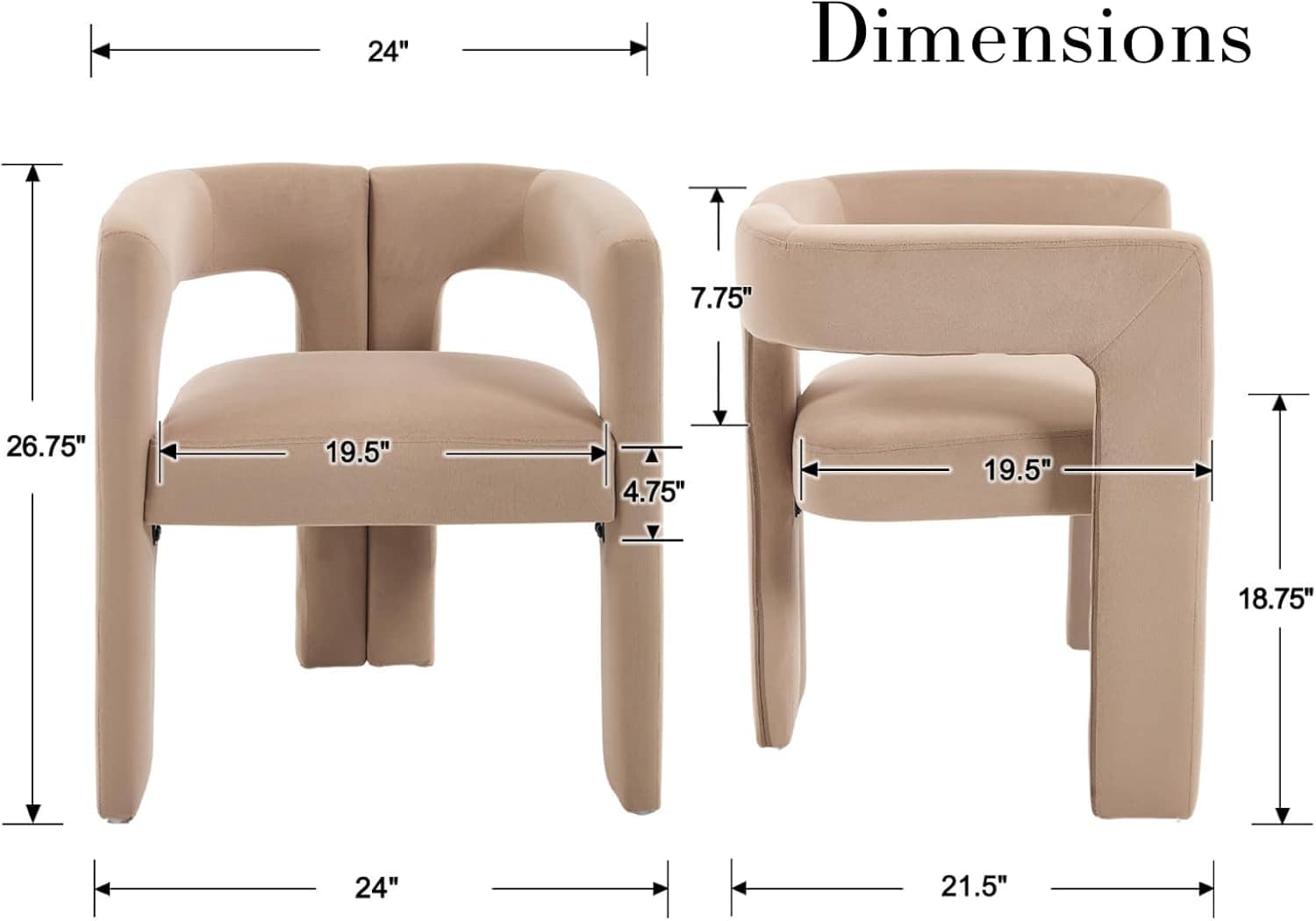 EALSON Modern Barrel Dining Chairs Set of 4 Velvet Upholstered Fabric Kitchen Chairs with Open Back and Arms Comfortable Accent Chairs Side Chairs for Dining Room/Living Room, Khaki