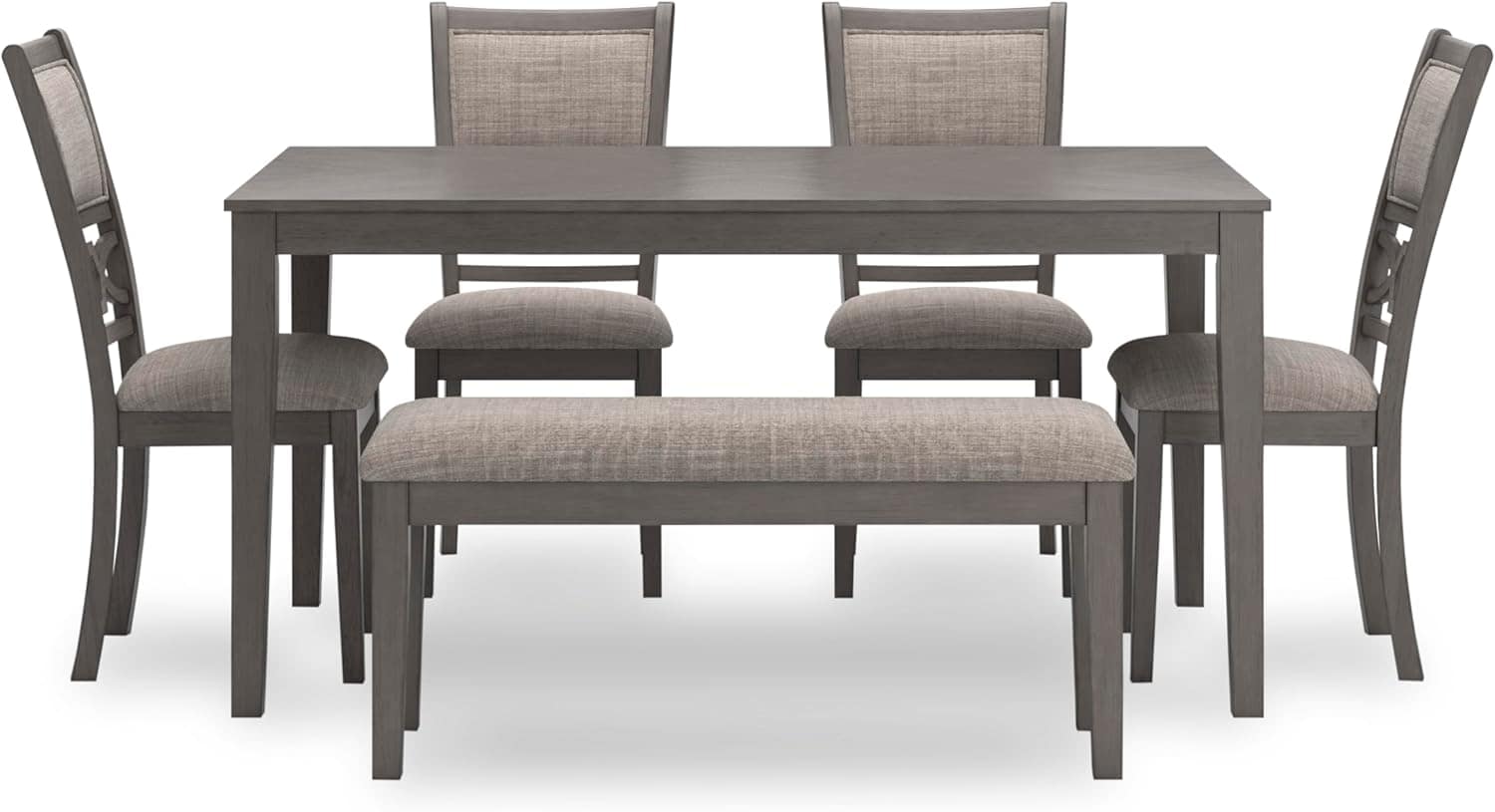 Signature Design by Ashley Wrenning Modern Diamond Patterned Dining Table with 4 Upholstered Chairs and Bench, Set of 6, Gray & Light Gray