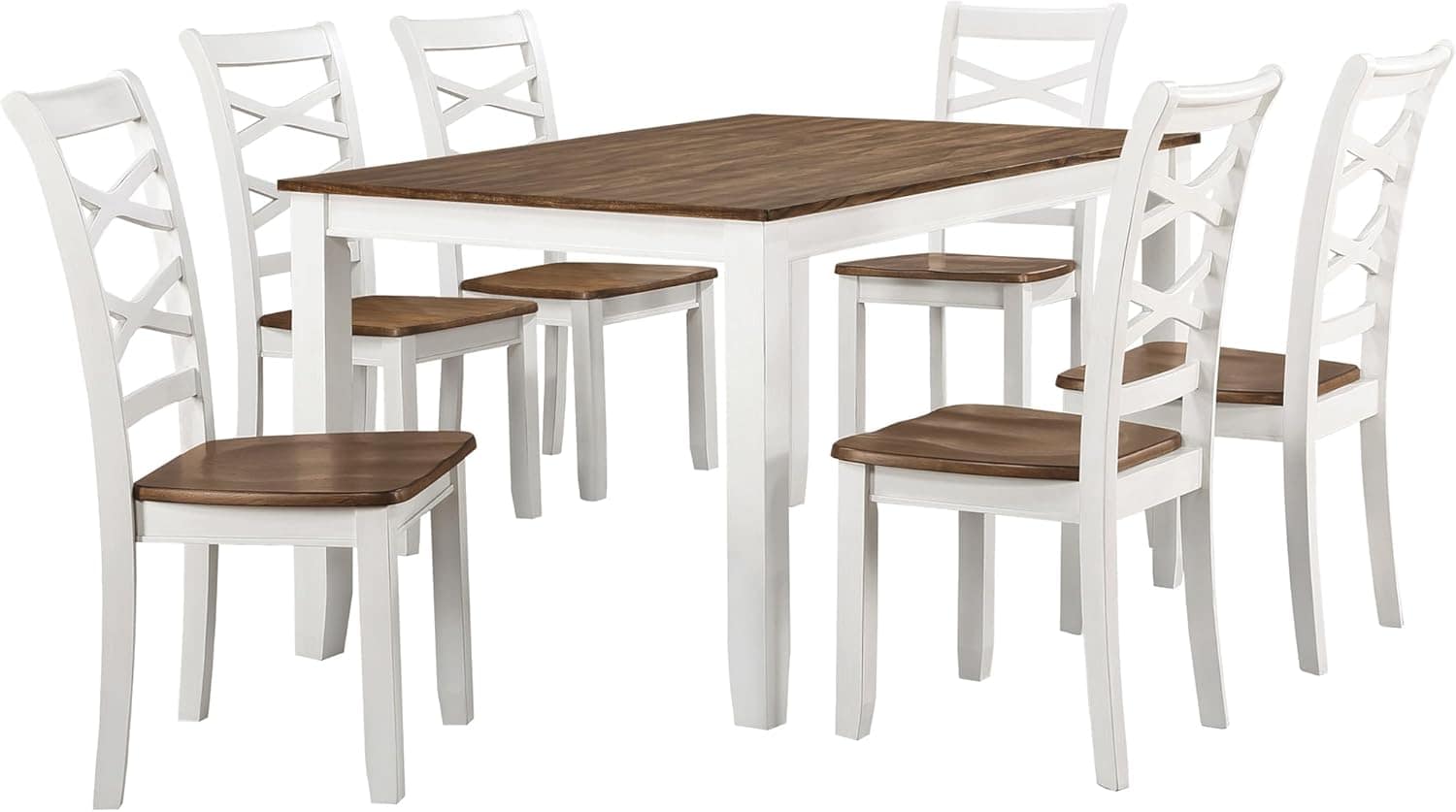 Lexicon Dining Table Set for 6 with Chairs, Solid Wood 7 Piece Farmhouse Dining Room Table and Chairs Set of 6, Cross Back, Easy Assembly Seater for Indoor Home, Dinner, Kitchen, Cherry/White