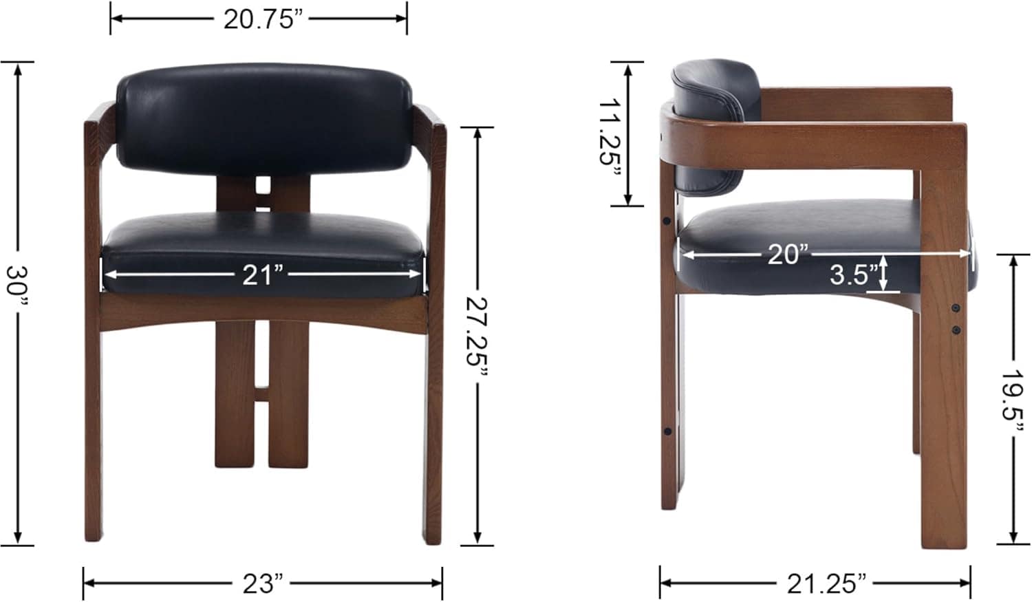 Farmhouse Dining Chairs Set of 4 Upholstered Kitchen Chair Wood Barrel Side Chair, Faux Leather Accent Chair with Arm for Dining/Living Room/Bedroom/Restaurant, Black