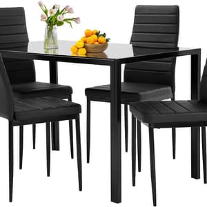 FDW Dining Table Set Glass Dining Room Table Set for Small Spaces Kitchen Table and Chairs for 4 Table with Chairs Home Furniture Rectangular Modern (Black Glass)