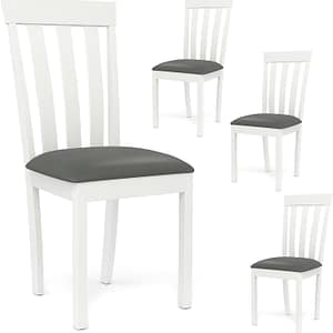 Giantex Wood Dining Chair Set of 4, Upholstered Wooden Kitchen Chairs with Padded Seat & Rubber Wood Frame, Mid Century Dining Side Chairs for Kitchen, Dining Room, Restaurant, White & Grey