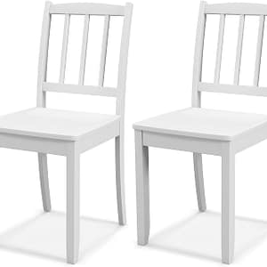Giantex Farmhouse Dining Chairs Set of 2, Modern Kitchen Chairs w/Rubber Wood Legs & Curved Backrest, Ladder Back Diner Chairs, Wooden Side Chairs for Study, Dining Room, Load 400 LBS, White