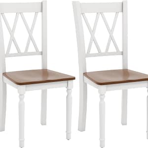 Giantex Dining Room Chairs Set of 2 White, Wooden Farmhouse Kitchen Chairs with Rubber Wood Seat, Acacia Wood Legs, Max Load 360 Lbs, Heavy Duty Wood Armless Dining Chairs with High Back