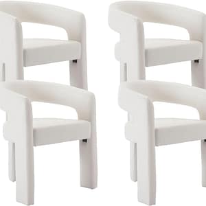 Set of 4 Modern Barrel Dining Chairs, White PU Leather Upholstered Accent Side Chair with Arms Comfy Makeup Vanity Chairs, Dining Living Room Kitchen Chairs