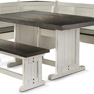 Pemberly Row Farmhouse Wood Kitchen Corner Breakfast Dining Nook Set with Hidden Storage in Off White Dark Brown