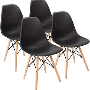 Furmax Pre Assembled Modern Style Dining Chair Mid Century Modern DSW Chair, Shell Lounge Plastic Chair for Kitchen, Dining,Bedroom, Living Room Side Chairs Set of 4 (Black)