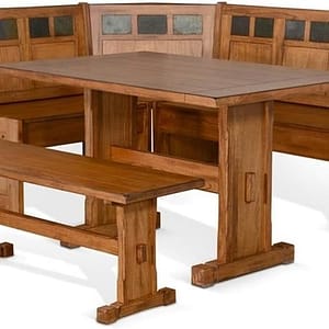 Pemberly Row Farmhouse Wood Kitchen Corner Breakfast Dining Nook Set with Hidden Storage in Rustic Oak