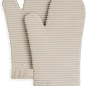 KitchenAid Ribbed Soft Silicone Oven Mitt Set, 7"x13", Milkshake 2 Count