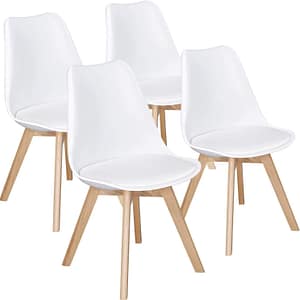 Yaheetech Dining Chairs Set of 4 Accent Chair with Beech Wood Legs, White, 4PCS