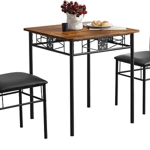 VECELO 3-Piece Kitchen Dining Room Table Set for Small Spaces, PU Padded Chairs, Retro Brown
