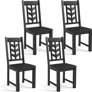Giantex Wooden Dining Chairs Set of 4, Kitchen Chairs w/Rubber Wood Frame & Leaf-Shaped High Back, Max Load 400 LBS, Farmhouse Armless Dinette Side Chairs for Living Dining Room Restaurant, Black