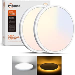 Matane 2Pack LED Flush Mount Ceiling Light Fixture with Night Light, 12inch 24W 2400LM 3000K/4000K/5000K Selectable, Dimmable LED Ceiling Lights for Bedroom, Dining Room, Kitchen, Round White