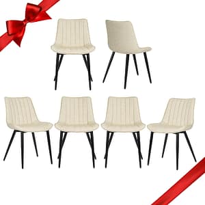 ECOTOUGE Dining Chairs Set of 6, Comfy Faux Leather Kitchen Chairs with Metal Legs, Mid Century Modern Dinner Chair for Bedroom, Living Room, Beige