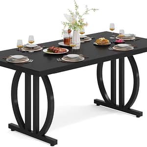 LITTLE TREE Modern Dining Table for 4-6 People, 63" Large Rectangular Kitchen Table with Geometric Legs, Unique Dinner Table Kitchen & Dining Room Furniture