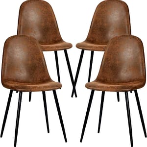 FurnitureR Dining Chairs Set of 4, Fabric Suede Dining Room Side Seating, Kitchen Chairs with Metal Legs for Living Room,Dark Brown