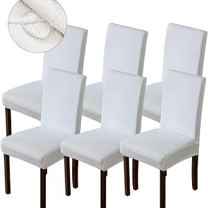 Genina Waterproof Chair Covers for Dining Room Dining Chair Covers Kitchen Parsons Chair Covers (White, 6 PCS)
