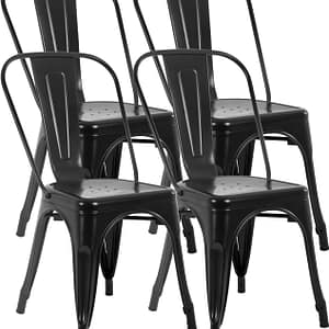 FDW Metal Dining Chairs Set Of 4 Indoor Outdoor Chairs Patio Chairs Kitchen Metal Chairs 18 Inch Seat Height Restaurant Chair Metal Stackable Chair Tolix Side Bar Chairs 330LBS Weight Capacity
