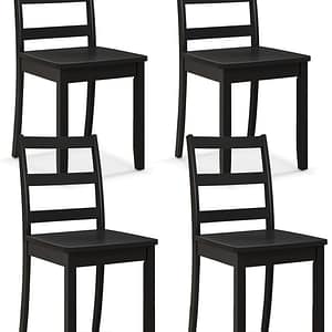 Giantex Wood Dining Chairs Set of 4 Black- Wooden Armless Kitchen Chairs with Solid Rubber Wood Legs, Non-Slip Foot Pads, Max Load 400 Lbs, Farmhouse Style High Ladder Back Wooden Dining Room Chairs