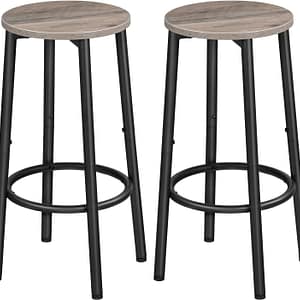 HOOBRO Bar Stools, Set of 2 Bar Chairs, Kitchen Round Height Stools with Footrest, Breakfast Bar Stools, Sturdy Steel Frame, for Dining Room, Kitchen, Party, Easy Assembly, Greige BG03BY01