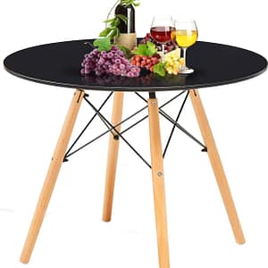 Black Round Dining Table 31.5 Modern Small Round Kitchen Table, 0.9 Thickened Tabletop & Sturdy Metal Pedestal, Leisure Dining Table for 2 People, Small Places, Kitchen, Living Room, Cafe