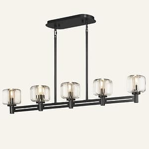 Modern Crystal Chandelier, 54" Black Rectangle Chandeliers for Dining Room, 5-Light Kitchen Island Lighting, Light Fixtures Over Table,Pendant Lighting Fixture for Dining Room Bedroom