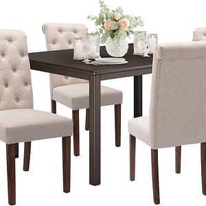 COLAMY 5-Piece Dining Table Set for 4, 60" Rectangular Farmhouse Kitchen Wood Table with 4 Tufted Dining Room Chairs, Brown/Beige