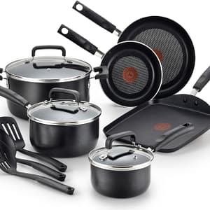 T-fal Signature Nonstick Cookware Set 12 Piece, Oven Broiler Safe 350F, Pots and Pans, Kitchen Cooking Set w/Fry Pans, Saucepans, Saute Pan, Dutch Oven, Griddle, Kitchen, Home, Dishwasher Safe, Black