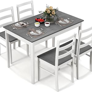 COSTWAY Dining Table Set for 4, Wood Kitchen Table Chairs Set with Rubber Wood Legs, Space-Saving Design, Modern 5-Piece Dinette Set for Small Place, Kitchen, Dining Room, Restaurant (Grey)