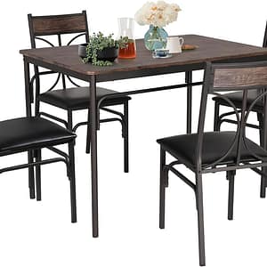 VECELO Kitchen Dining Room Table Set with 4 Chairs for Small Space, Apartment,Metal Steel Frame