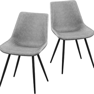 Yaheetech Dining Chairs Set of 2 Faux Leather Mid Century Kitchen Chairs with Metal Legs for Dining Room Kitchen, Grey