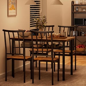 GAOMON Dining Table Set for 4, Kitchen Table and Chairs for 4 with Wine Rack, Dining Room Table Set with 4 Chairs, Rectangular Kitchen Table Set for Small Space, Apartment, Rustic Brown