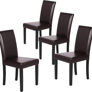 Yaheetech Dining Chairs Set of 4 PU Leather Dining Room Chairs with Waterproof Surface and Wood Legs for Kitchen Restaurant and Living Room, Dark Brown