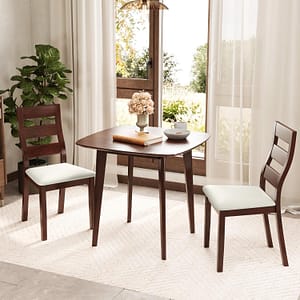 Tangkula Mid-Century Modern Dining Table Set for 2, Wooden Round Kitchen Table & 2 Chairs with Cushioned Seats, 3-Piece Compact Dining Set for Small Spaces, Kitchen, Living Room