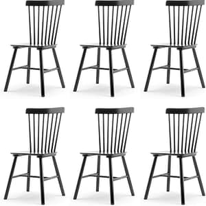 LUE BONA Windsor Dining Chair, Dining Chairs Set of 6, Spindle Back Wood Kitchen Chairs Wooden, Farmhouse Dining Chairs for Kitchen and Dining Room, Black