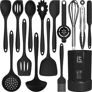 Silicone Cooking Utensils Set - 446F Heat Resistant Kitchen Utensils,Turner Tongs,Spatula,Spoon,Brush,Whisk,Kitchen Utensil Gadgets Tools Set for Nonstick Cookware,Dishwasher Safe (BPA Free)