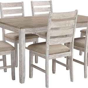Signature Design by Ashley Skempton Cottage Dining Room Table Set with 6 Upholstered Chairs, Whitewash