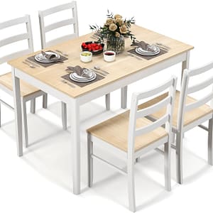 COSTWAY Dining Table Set for 4, Wood Kitchen Table Chairs Set with Rubber Wood Legs, Space-Saving Design, Modern 5-Piece Dinette Set for Small Place, Kitchen, Dining Room, Restaurant (Natural)